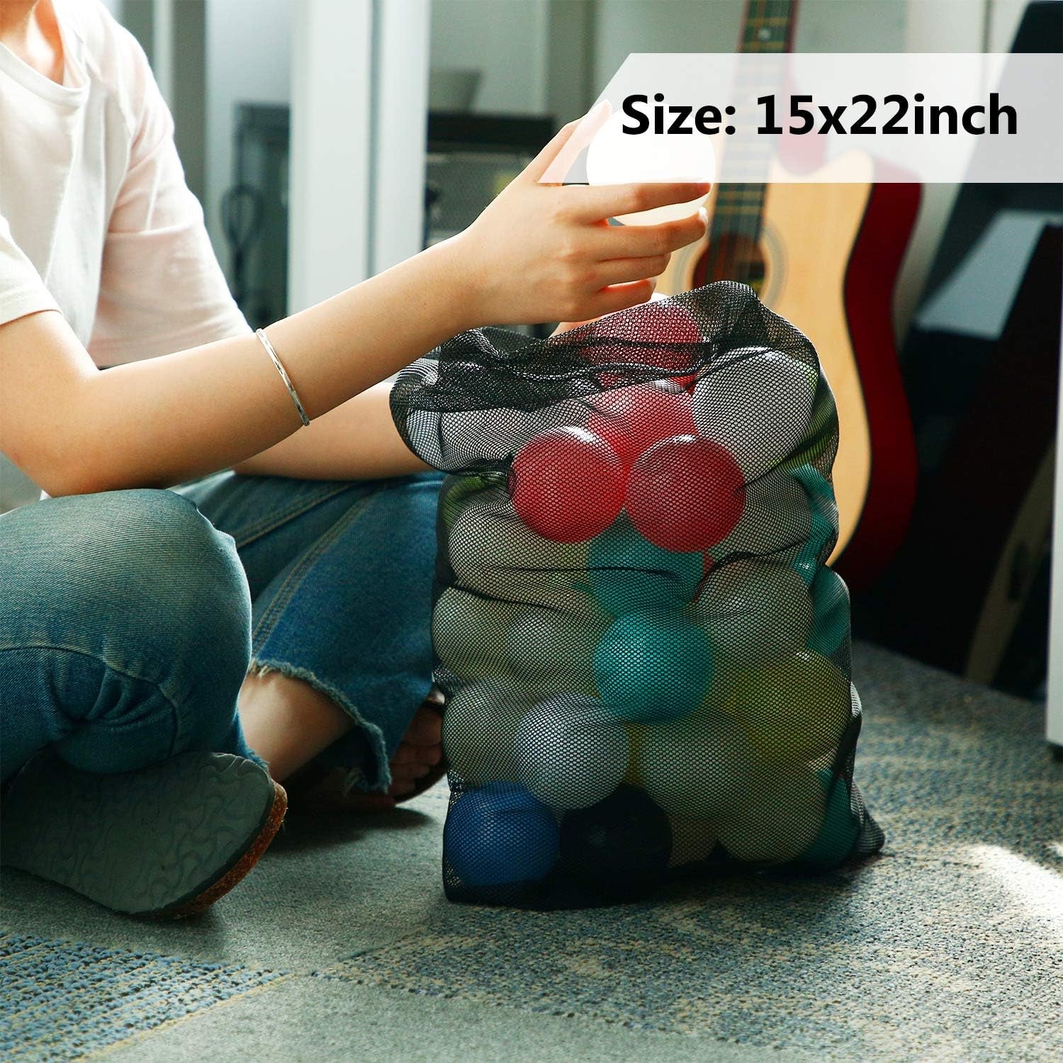 6 Pieces Mesh Stuff Sack, 11 X 15 Inch Durable Nylon Drawstring Laundry Bag for Rinsing Beach Toys, Seashell Collecting, Mesh Bags and Travel(Black)